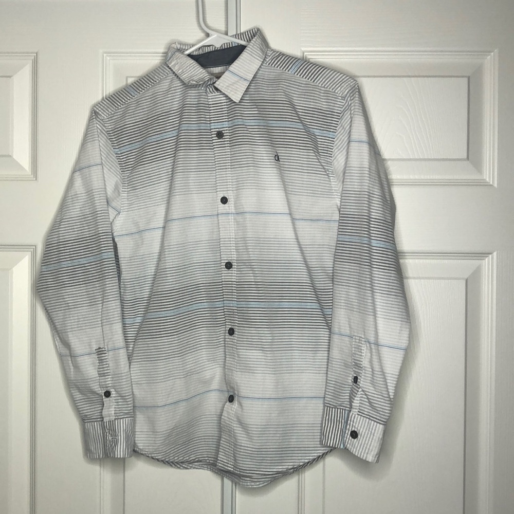 Calvin Klein button up white/grey/blue striped